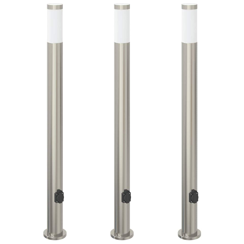 Edelstahl Pollerleuchten mit Steckdose, 3er Set