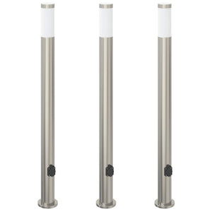 Edelstahl Pollerleuchten mit Steckdose, 3er Set