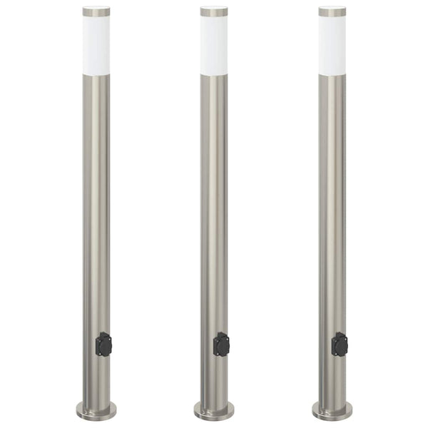 Edelstahl Pollerleuchten mit Steckdose, 3er Set