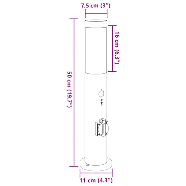 Pollerleuchte mit Sensor & Steckdose 50cm