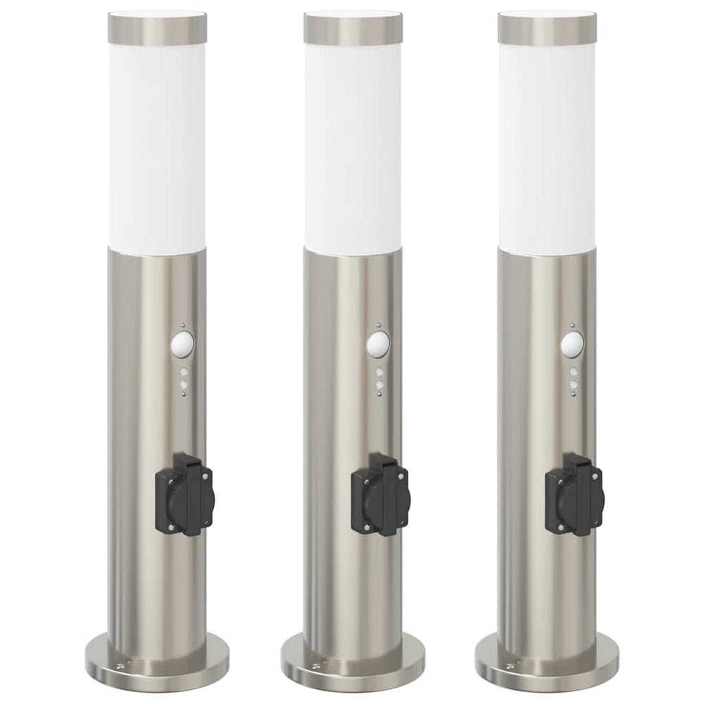 Pollerleuchten mit Sensor & Steckdose, 3er Set