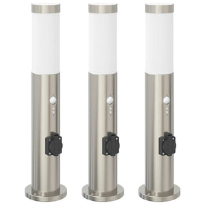 Pollerleuchten mit Sensor & Steckdose, 3er Set