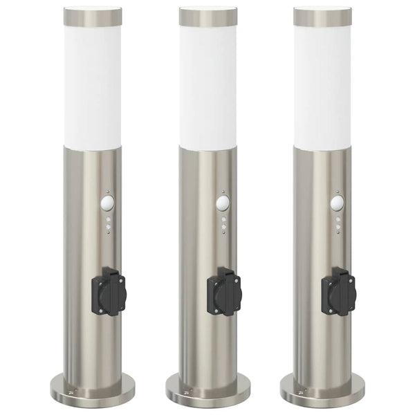 Pollerleuchten mit Sensor & Steckdose, 3er Set