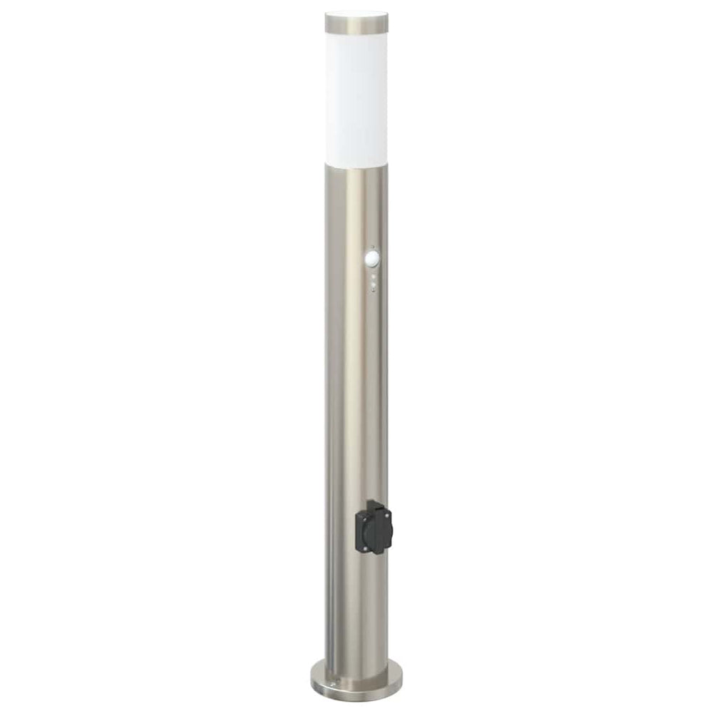 Edelstahl Pollerleuchte mit Sensor & Steckdose