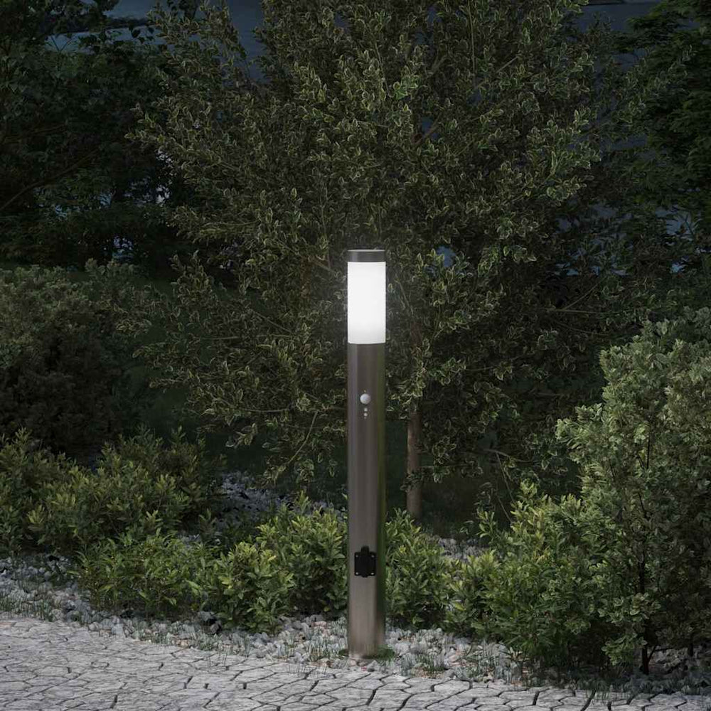 Edelstahl Pollerleuchte mit Sensor & Steckdose