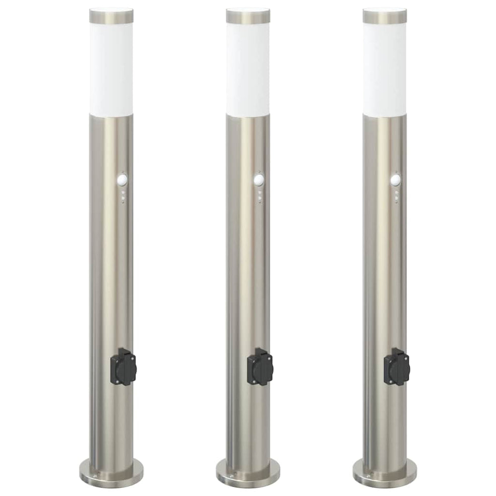 Pollerleuchten mit Sensor & Steckdose 3er Set
