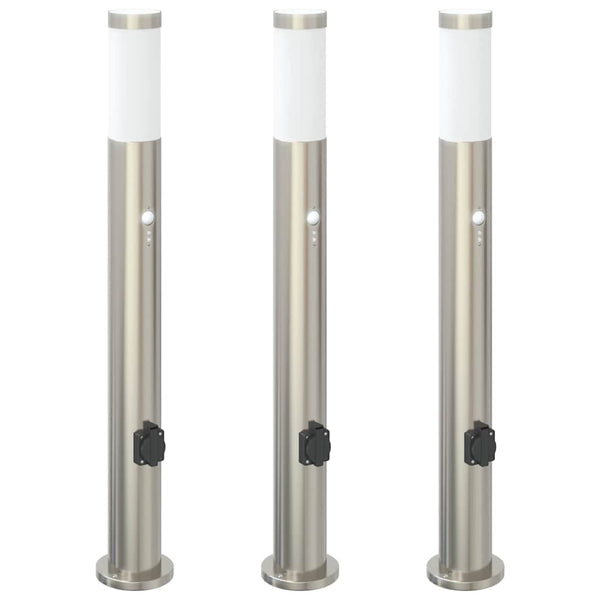 Pollerleuchten mit Sensor & Steckdose 3er Set