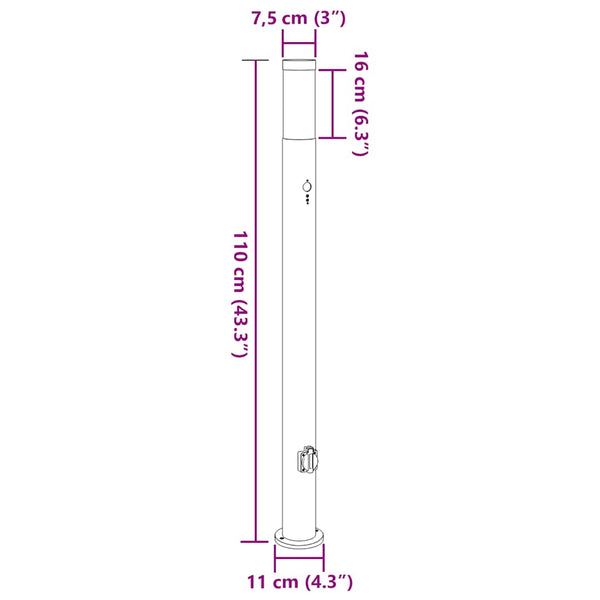 vidaXL Borne lumineuse avec capteur et prise 110 cm acier inoxydable IP44