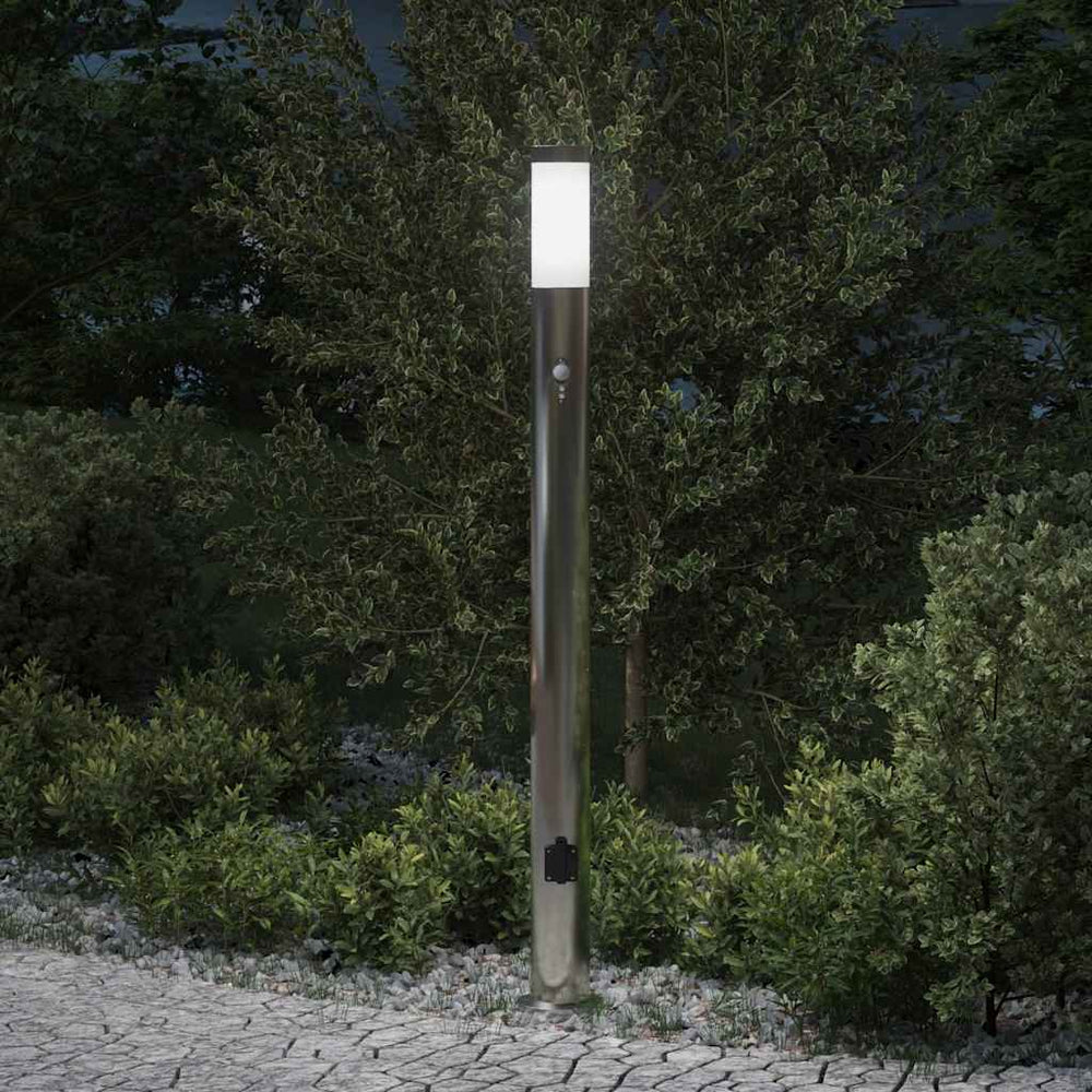 Pollerleuchte Edelstahl mit Sensor & Steckdose
