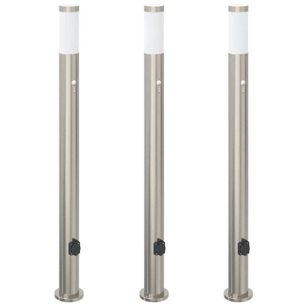 Pollerleuchten mit Sensor & Steckdose, 3er Set