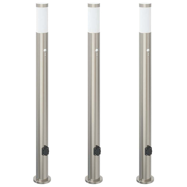 Pollerleuchten mit Sensor & Steckdose, 3er Set