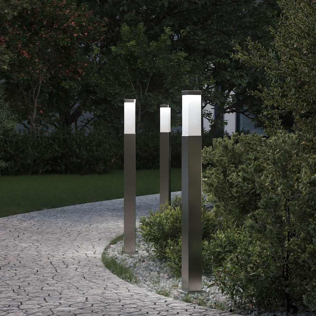 Edelstahl Pollerleuchten 3er Set 80cm