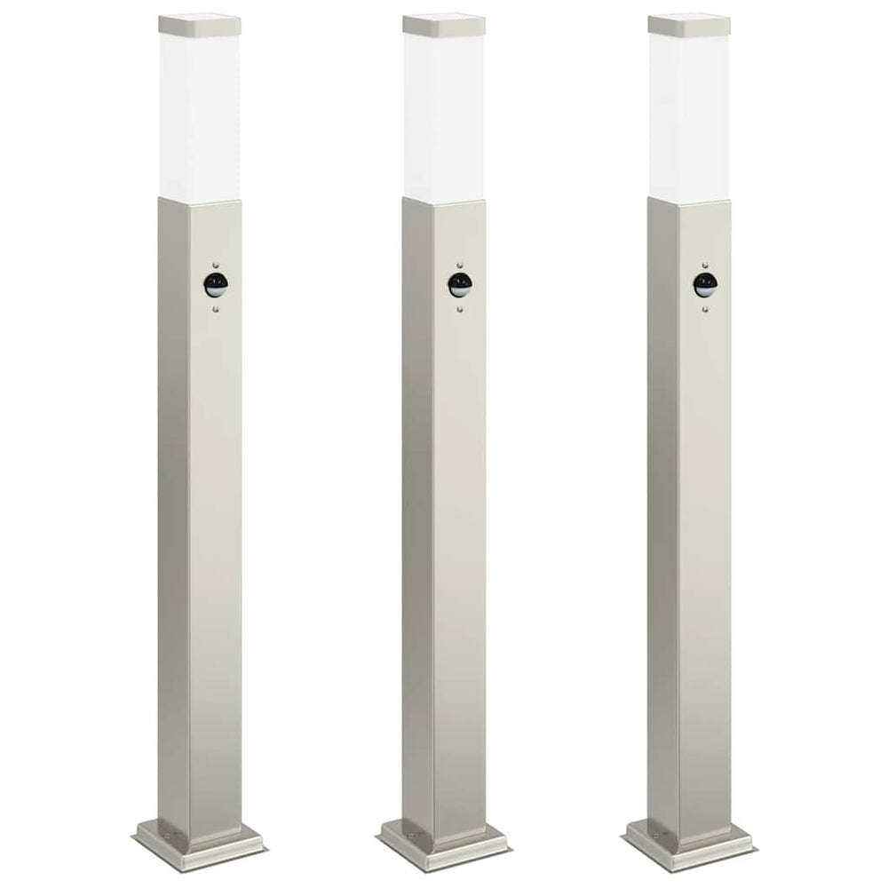 Pollerleuchten mit Sensor, 3er Set, Edelstahl