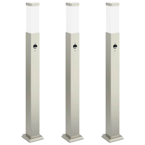 Pollerleuchten mit Sensor, 3er Set, Edelstahl