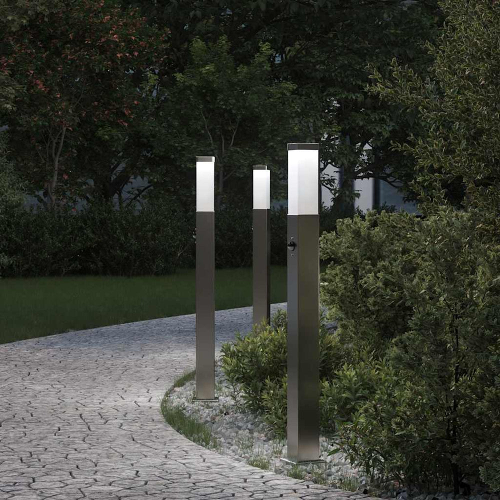 Pollerleuchten mit Sensor, 3er Set, Edelstahl