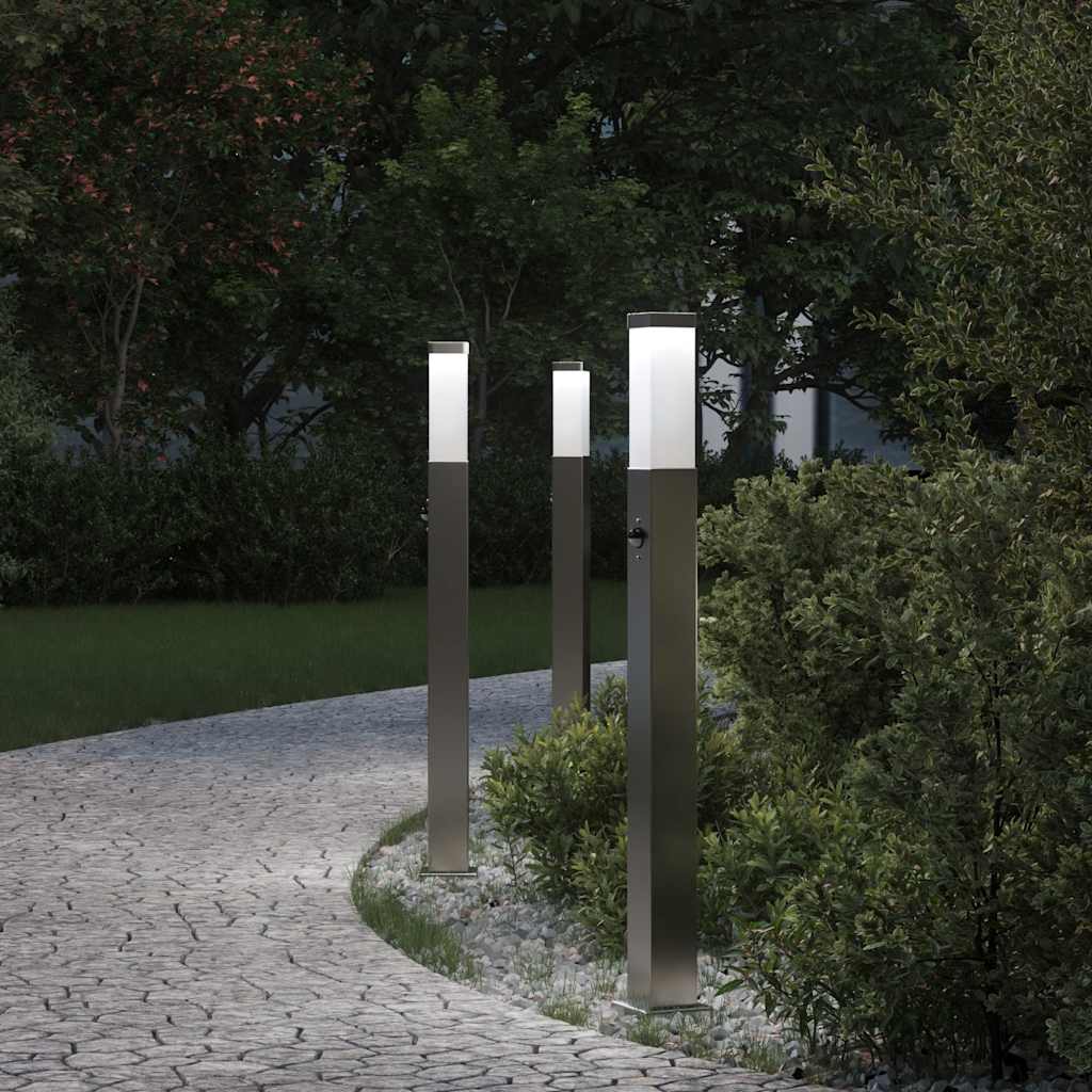Pollerleuchten mit Sensor, 3er Set, Edelstahl