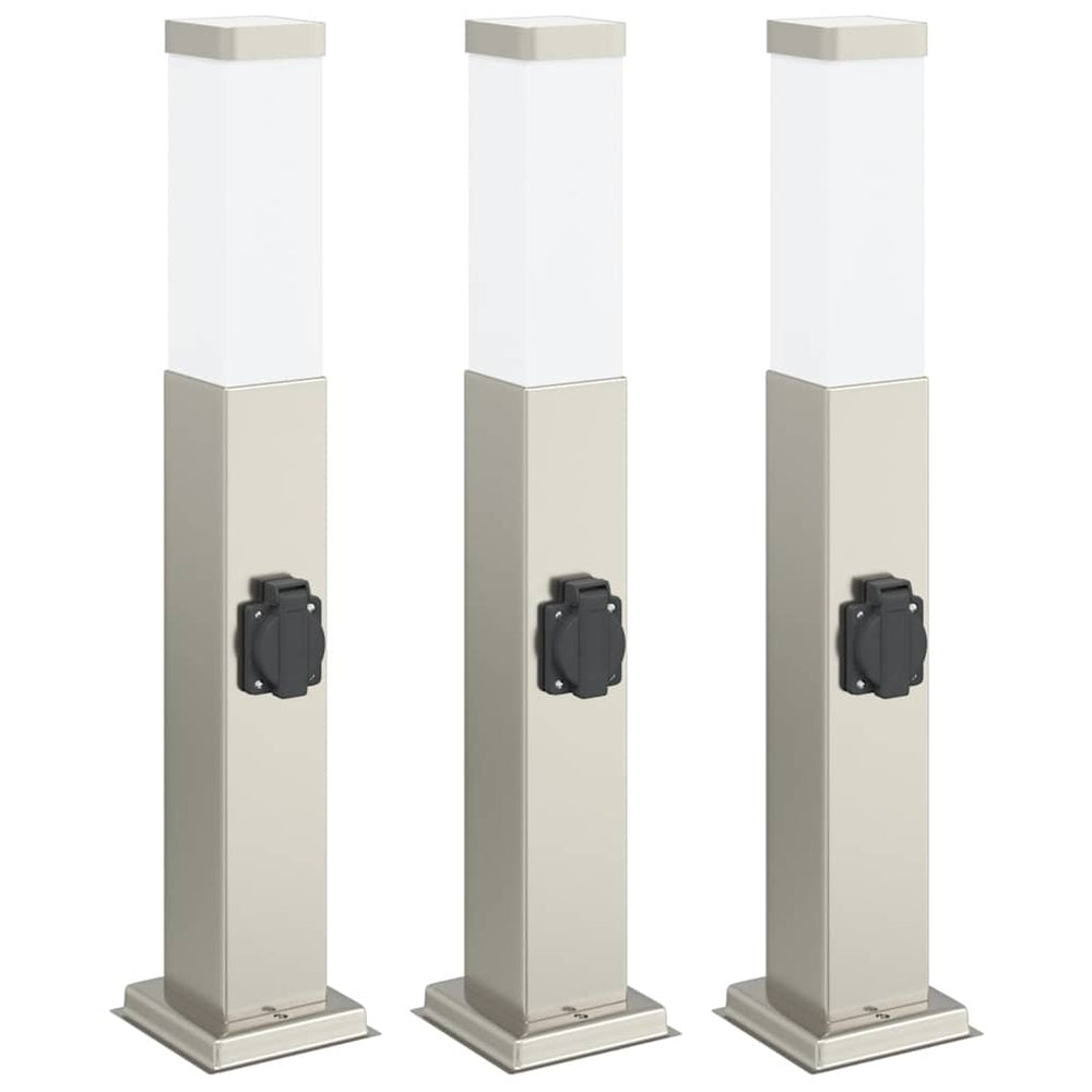 Edelstahl Pollerleuchten mit Steckdose, 3er Set