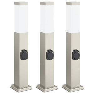 Edelstahl Pollerleuchten mit Steckdose, 3er Set