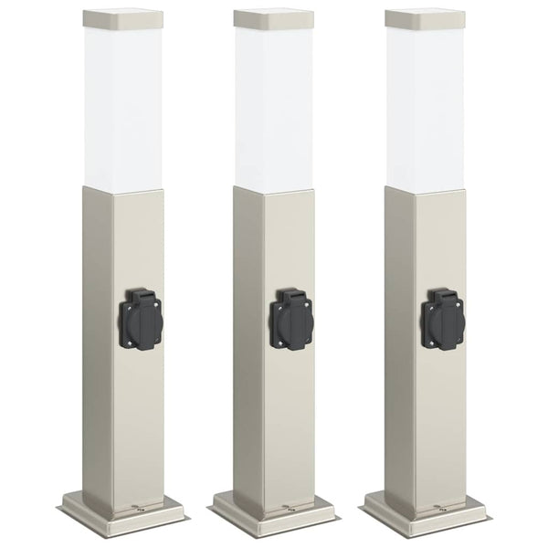 Edelstahl Pollerleuchten mit Steckdose, 3er Set
