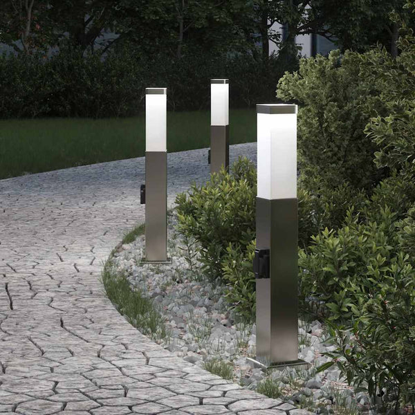 Edelstahl Pollerleuchten mit Steckdose, 3er Set