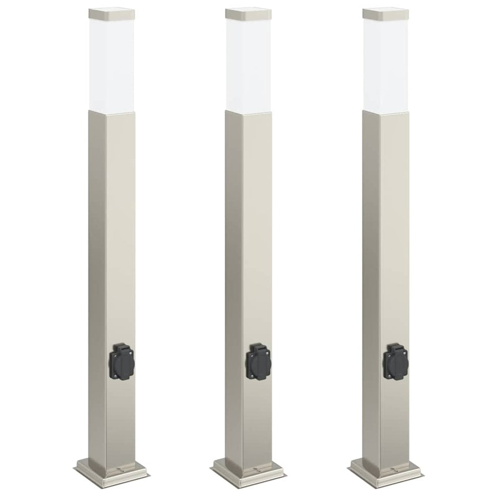 Edelstahl Pollerleuchten mit Steckdose 3er Set