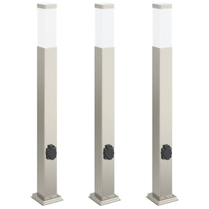 Edelstahl Pollerleuchten mit Steckdose 3er Set
