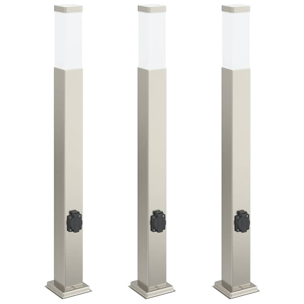 Edelstahl Pollerleuchten mit Steckdose 3er Set