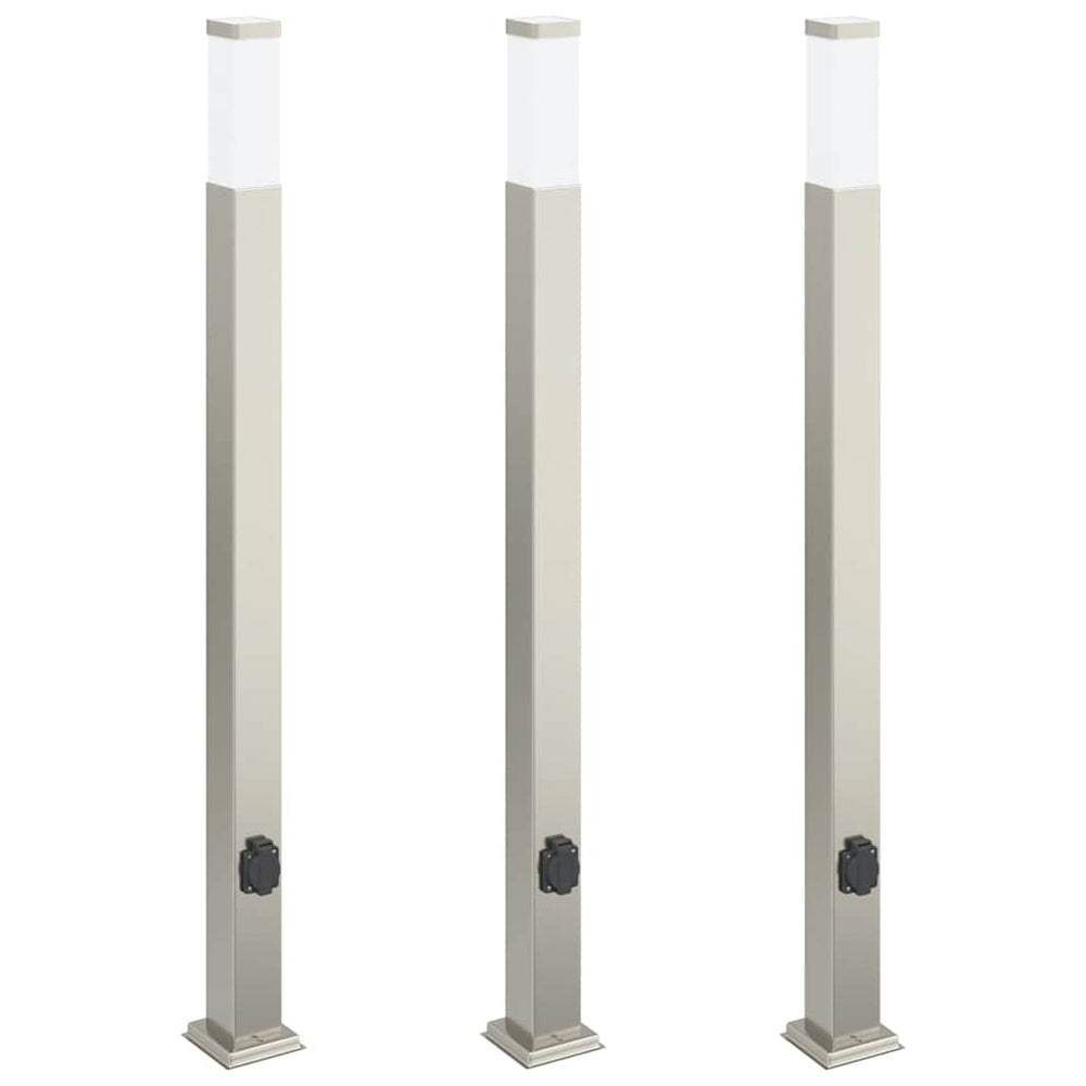 Pollerleuchten mit Steckdose, 3er Set, Edelstahl