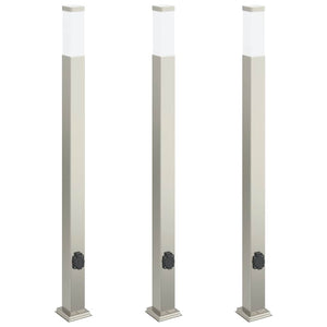 Pollerleuchten mit Steckdose, 3er Set, Edelstahl