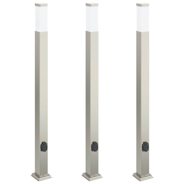 Pollerleuchten mit Steckdose, 3er Set, Edelstahl