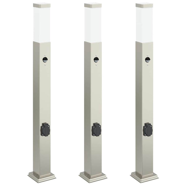 Pollerleuchten mit Sensor & Steckdose, 3er Set