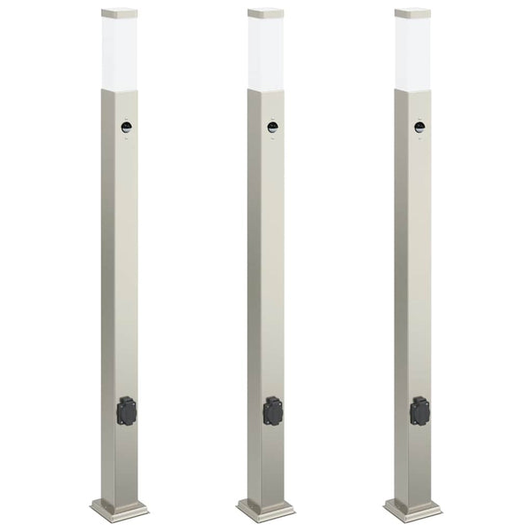 Pollerleuchten mit Sensor & Steckdose, 3er Set