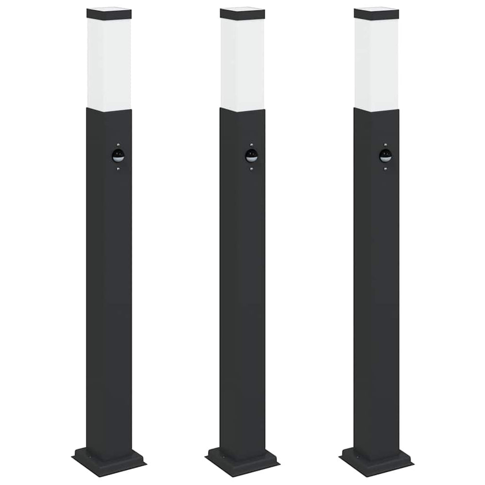 Pollerleuchten mit Sensor, 3er Set, Schwarz