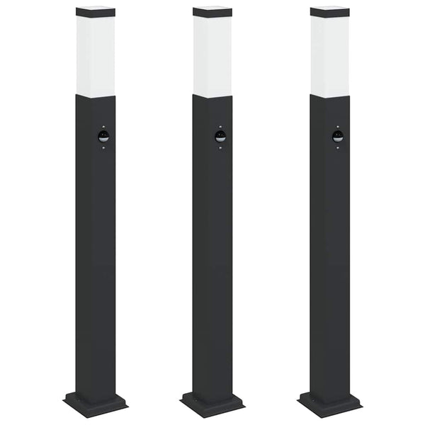 Pollerleuchten mit Sensor, 3er Set, Schwarz