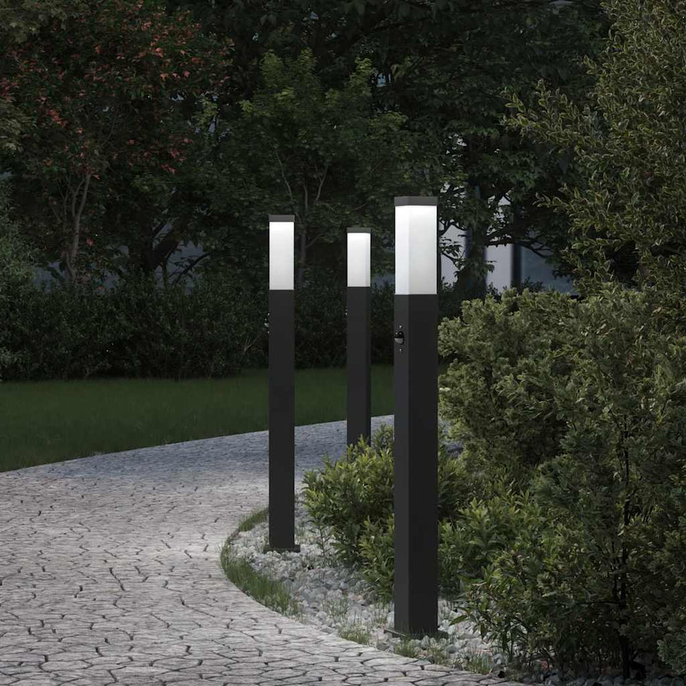 Pollerleuchten mit Sensor, 3er Set, Schwarz