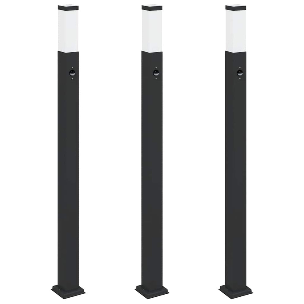 Pollerleuchten mit Sensor, 3er Set, 110cm, Schwarz