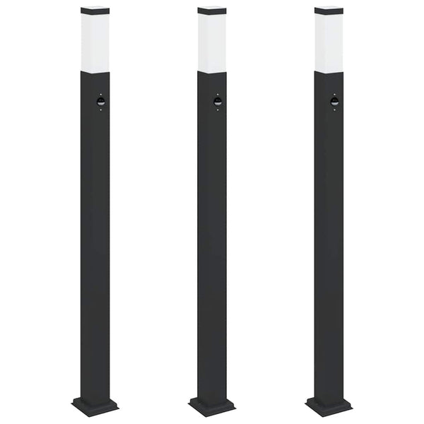Pollerleuchten mit Sensor, 3er Set, 110cm, Schwarz