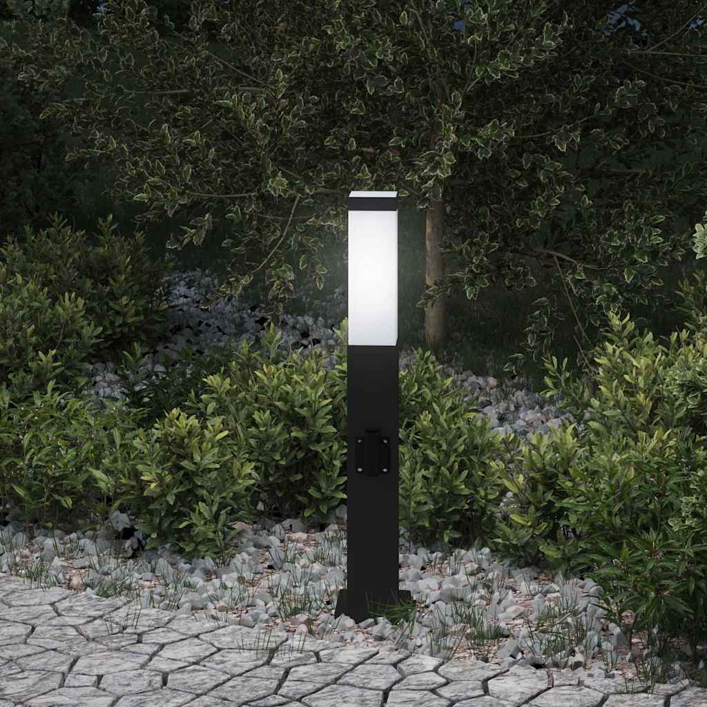 Pollerleuchte Schwarz mit Steckdose 50cm IP44