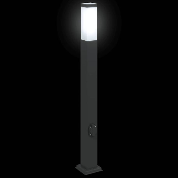Pollerleuchte mit Steckdose, 80cm, Schwarz