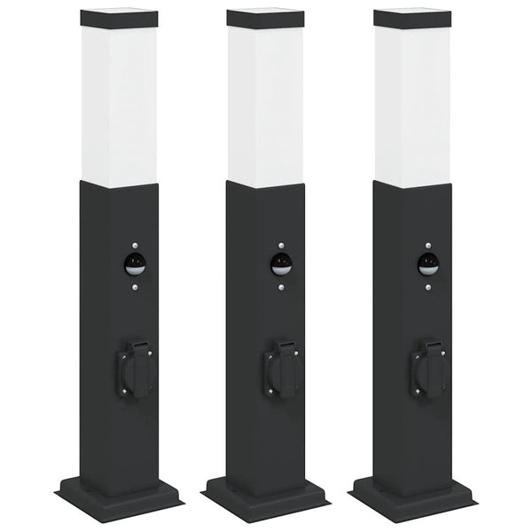 Pollerleuchten mit Sensor & Steckdose, 3er-Set