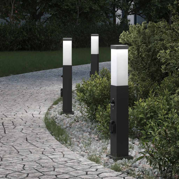 Pollerleuchten mit Sensor & Steckdose, 3er-Set