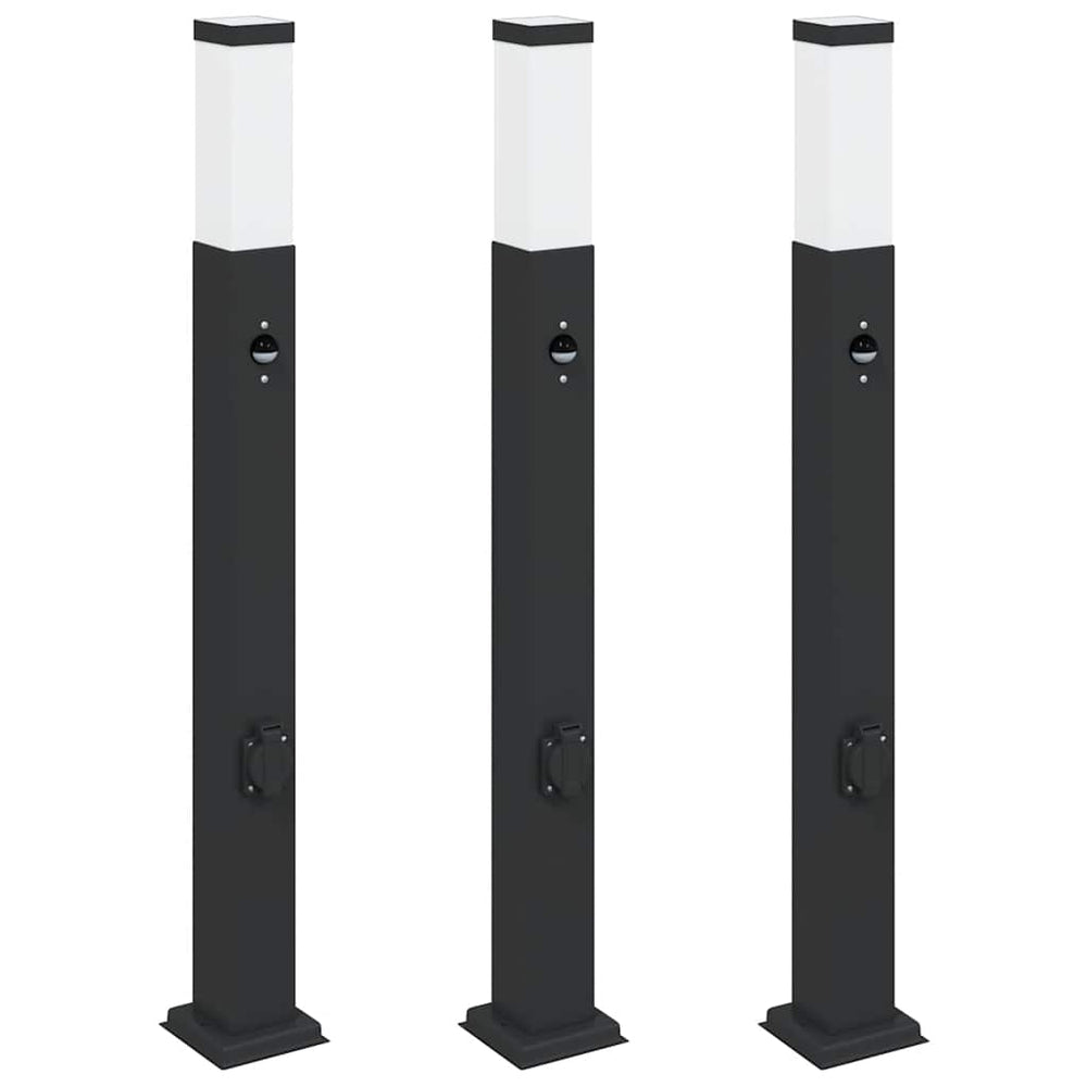 Pollerleuchten mit Sensor & Steckdose, 3er Set