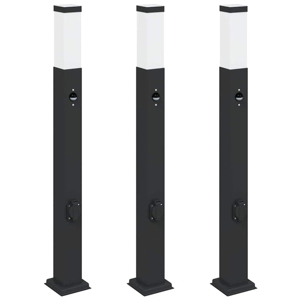 Pollerleuchten mit Sensor & Steckdose, 3er Set