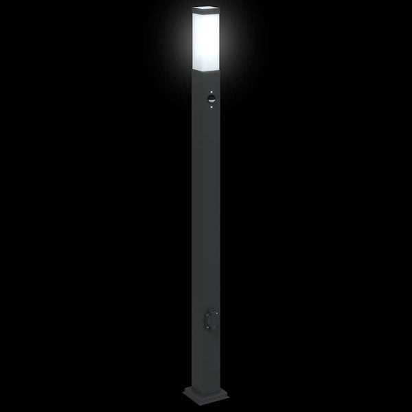 Pollerleuchte mit Sensor & Steckdose, 110cm, Schwarz