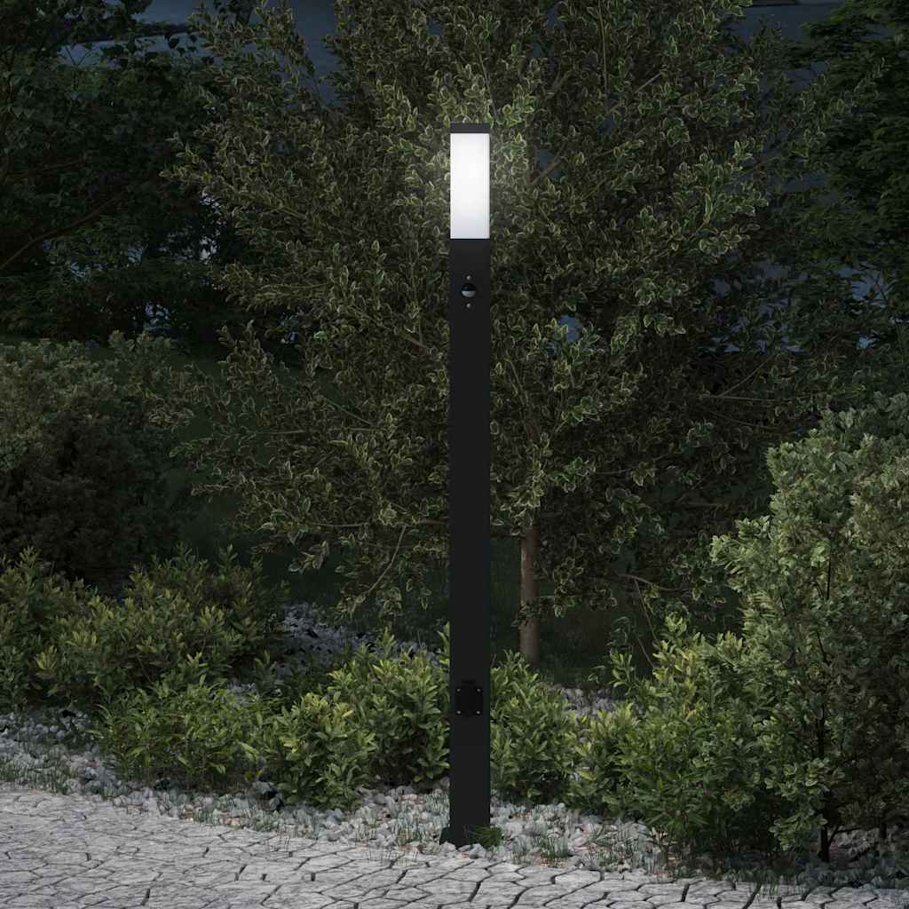 Pollerleuchte mit Sensor & Steckdose, 110cm, Schwarz