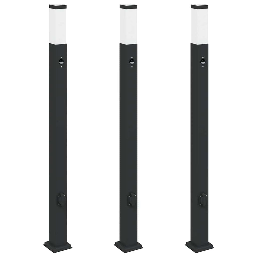 Pollerleuchten mit Sensor & Steckdose, 3er-Set