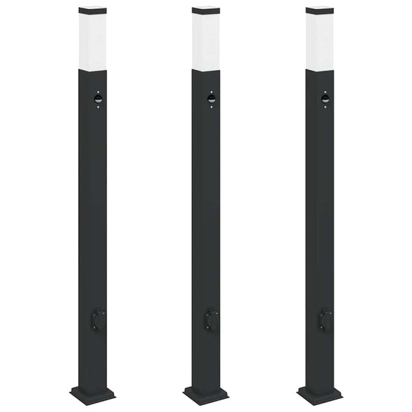 Pollerleuchten mit Sensor & Steckdose, 3er-Set