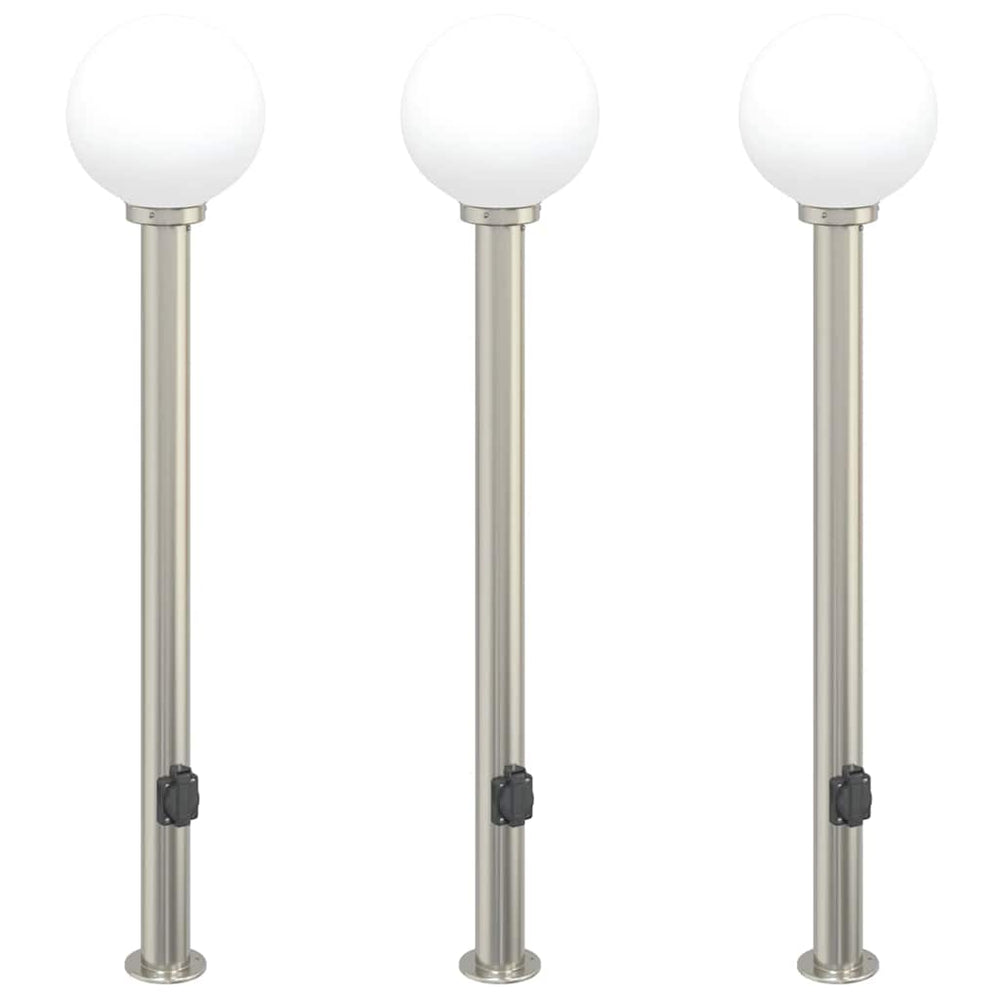 Edelstahl Pollerleuchten mit Steckdose 3er Set