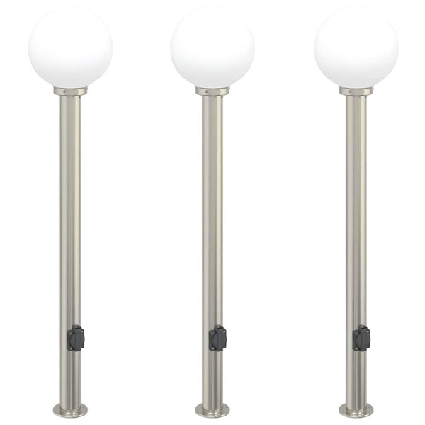 Edelstahl Pollerleuchten mit Steckdose 3er Set