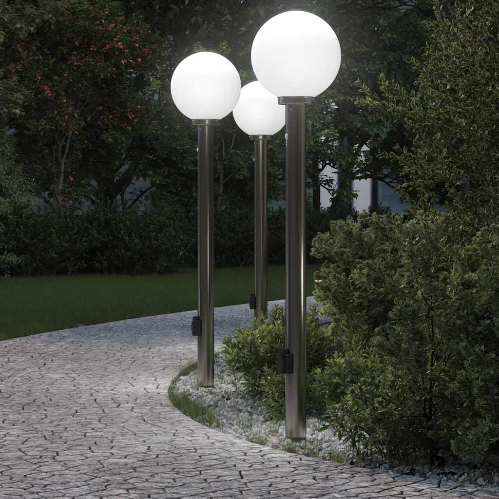 Pollerleuchten mit Sensor & Steckdose, 3er Set